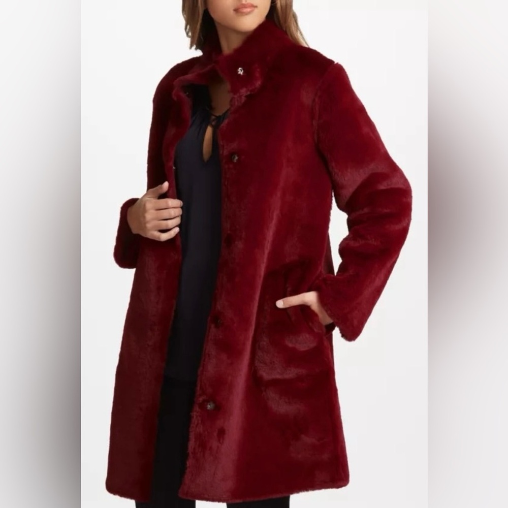 Velvet by Graham and Spencer Mina Reversible Burgundy Faux Fur Coat